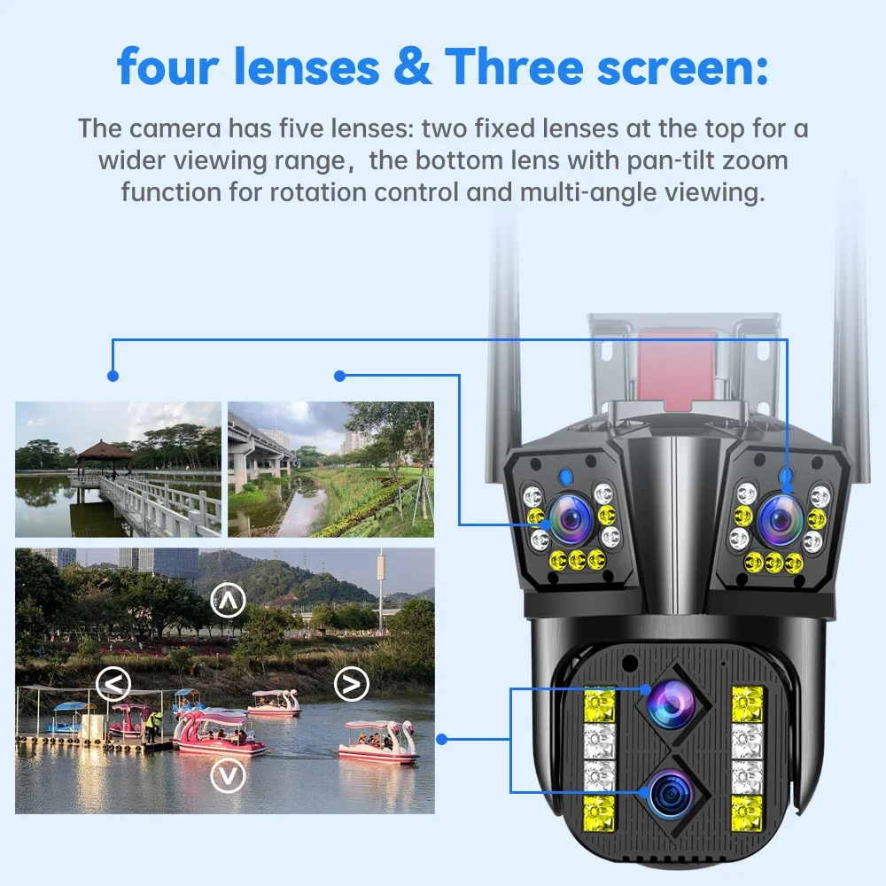 8K 16MP WiFi Network Camera Four Lens Three Screen Wireless Surveillance Cam Smart Home Protection CCTV Street Cam IPC360 Home