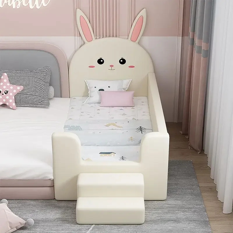 Children's stitching bed solid wood widened bedside guardrail