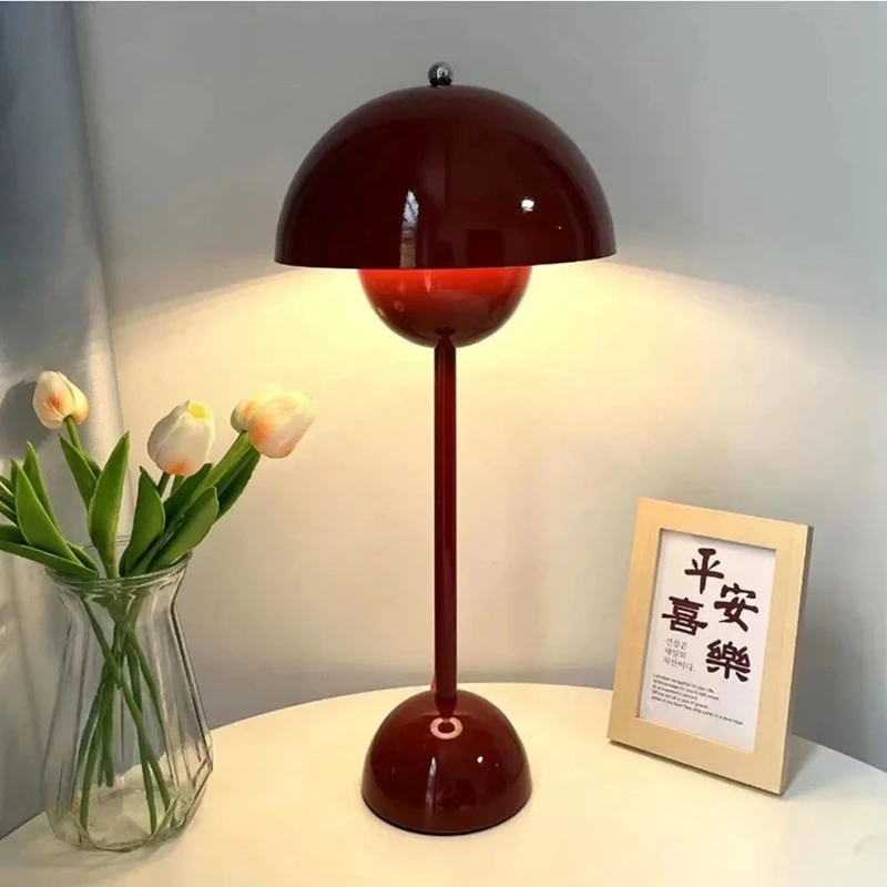 LICE-Top Touch Switch LED Table Lamp Rechargeable Flower Bud Mushroom Design Living Room Decor Desk Night Stand Lamp