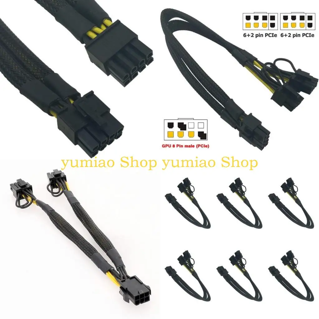 587B CPU 8Pin Male to 2x 8Pins Male PCIE Converter for Mainboard CPU Power Adapter Y Splitter 8Pin Extension Cable 40cm