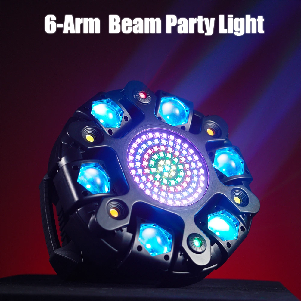 

100W 6-Arm 6in1 Beam Laser Effect Light RGBW Beam RG Laser RGB Strobe White /Golden Flash Multi-function Rotating Stage Light