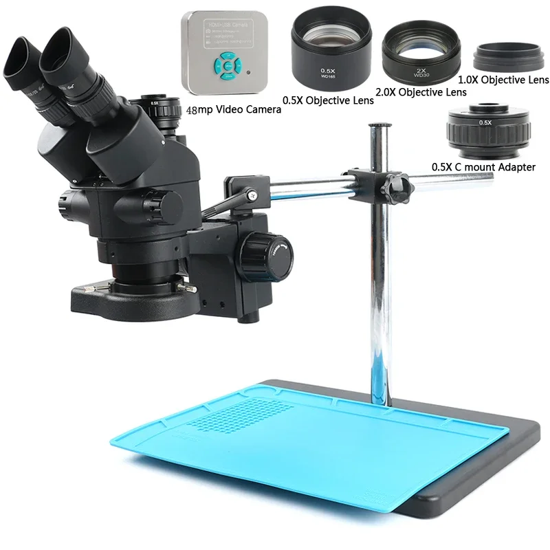 Simul-Focus 3.5X-90X Stereo Trinocular Microscope 48MP 24MP 4K 1080P HDMI USB Video Camera CTV Adapter For PCB Soldering Repair