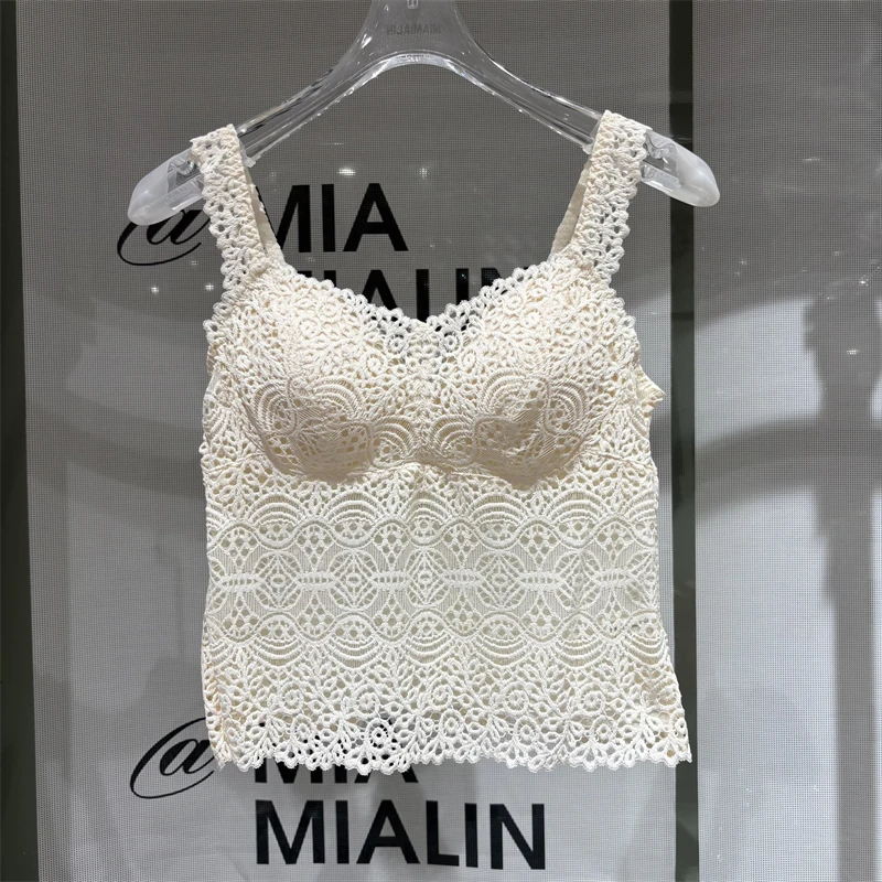 Miaolin 9524 Chaleco con tirantes de encaje Ropa interior para mujer Copa de una pieza Sexy Bal Brtte Top versátil Sle francés Slim Fit