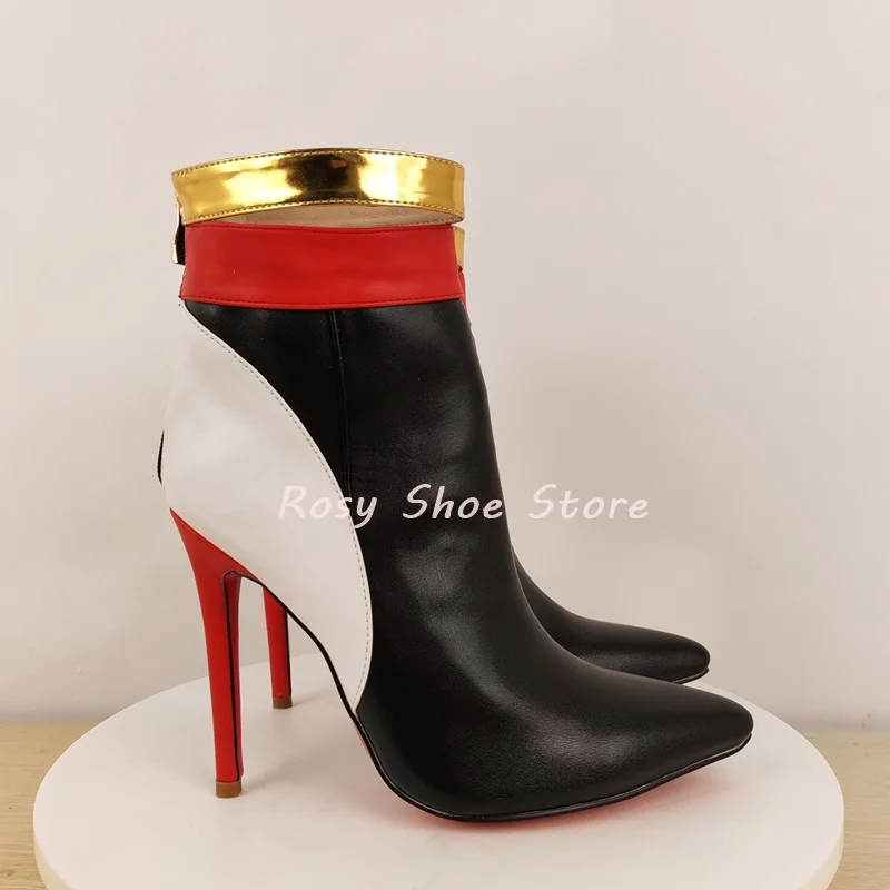 

Contrasting Color Splicing Matte Leather Ankle Boots Sexy Pointed Toe British Style New Fashion Boots Women's Party Dance Shoes