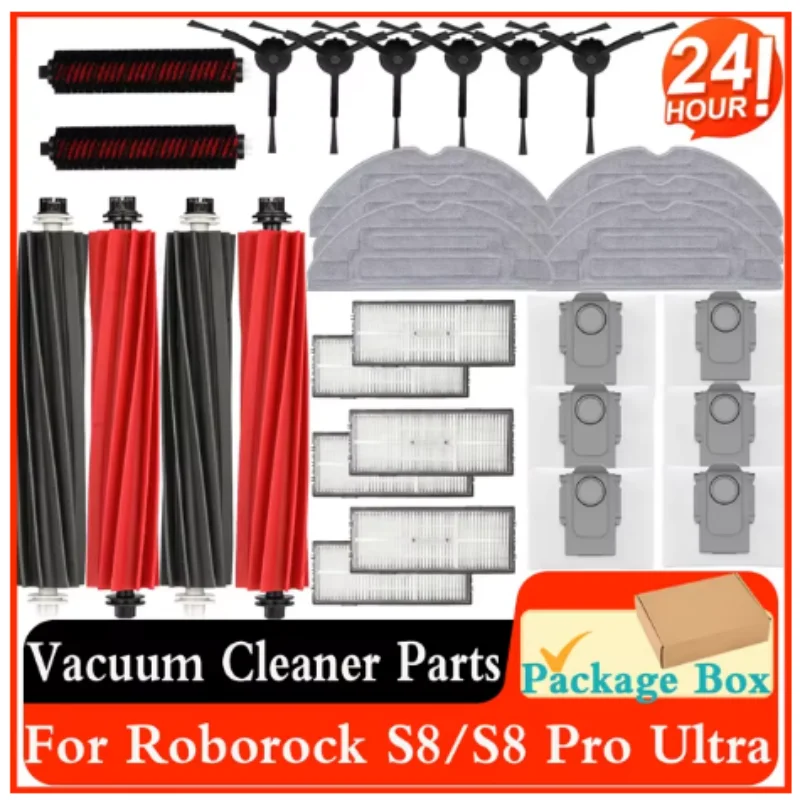 30Pcs Robot Vacuum Accessories Kit with Storage Box for Roborock S8 PLUS/S8+ pro Ultra G20 - Main Brush Side Brush Mop Filter Du