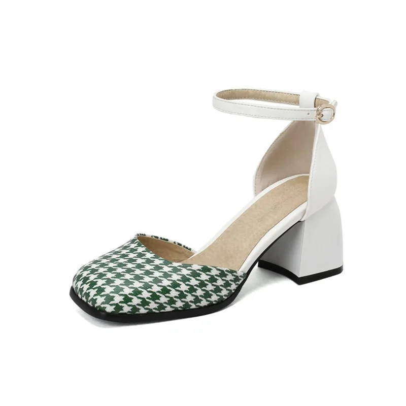 ASHIOFU اليدوية الجديدة رائجة البيع المرأة حذاء بكعب سميك مضخات الكاحل حزام D'orsay نمط أحذية الصيف مساء موضة حفلة موسيقية أحذية مثيرة