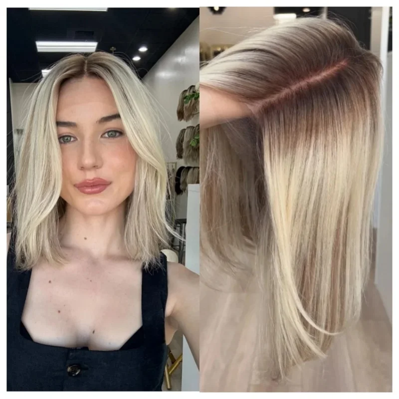 

Short Brown Highlight Wavy Bob Wig for Women Middle Part Synthetic Heat Resistant Fiber Natural Looking Daily Wear Hair