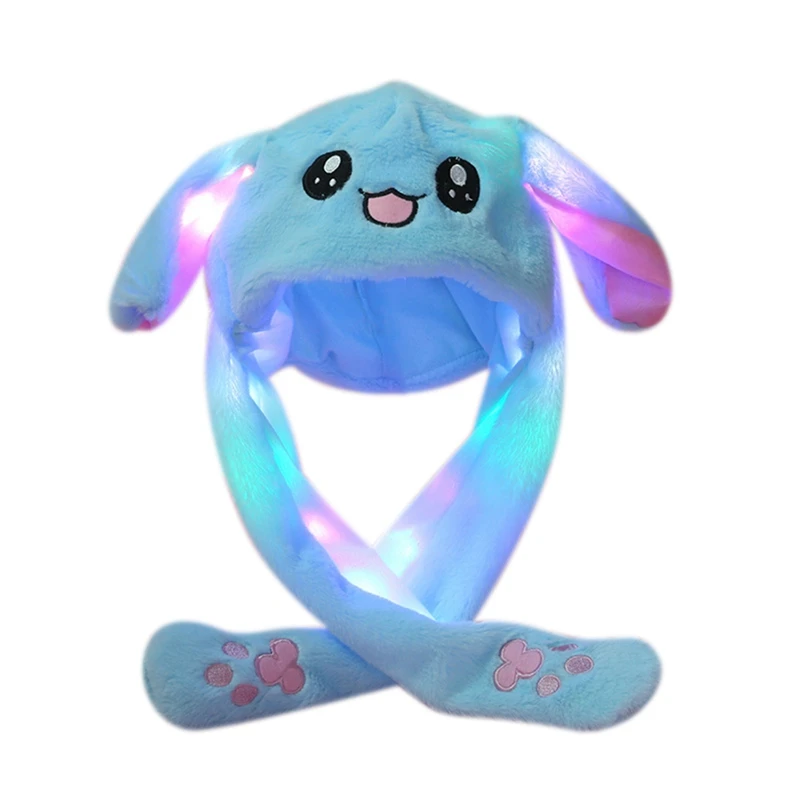 LED Glowing Bunny Ear Moving Hat Cute Animal Hat with Luminous Jumping up Plush Moving Ears Cap for Kids Party Hat