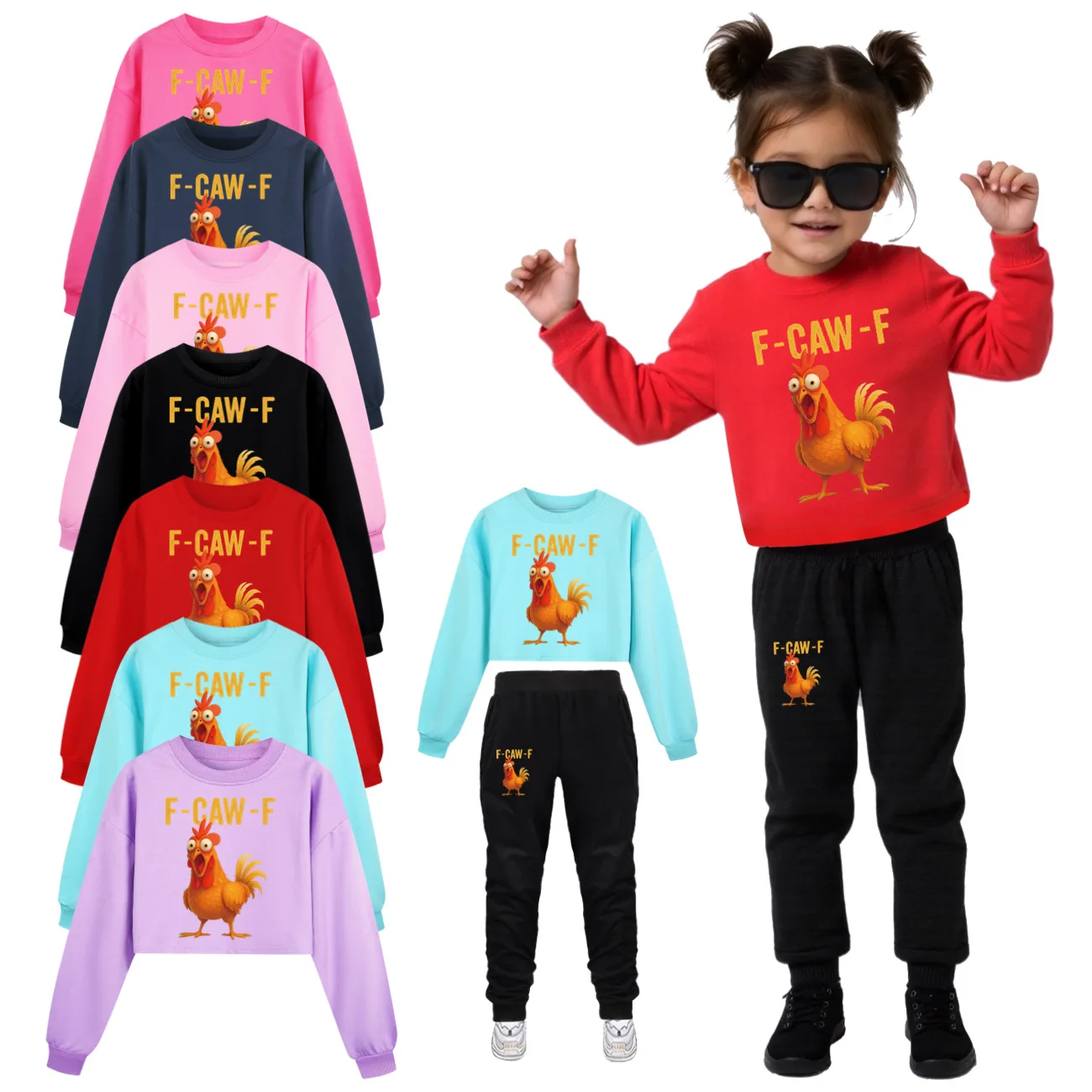

Детские толстовки с забавными куриными героями мультфильмов F-Caw-F, толстовки и штаны, комплекты из 2 предметов, одежда для маленьких девочек, спортивные костюмы для маленьких мальчиков5057