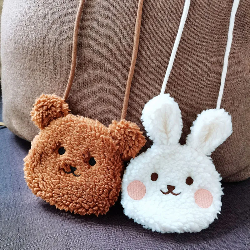 

New Children's Messenger Bag, Girls' Cartoon Bear Plush Shoulder Bag, Cute Children's Rabbit School Bag