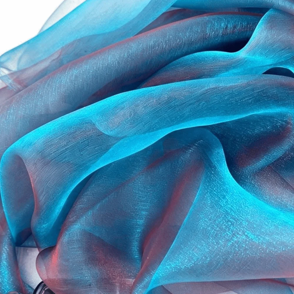 150X100cm Organza Fabric Soft Yarn Two-color Gradient Laser Fabric Blue Green Magic Mercerized Yarn Gradient Organza
