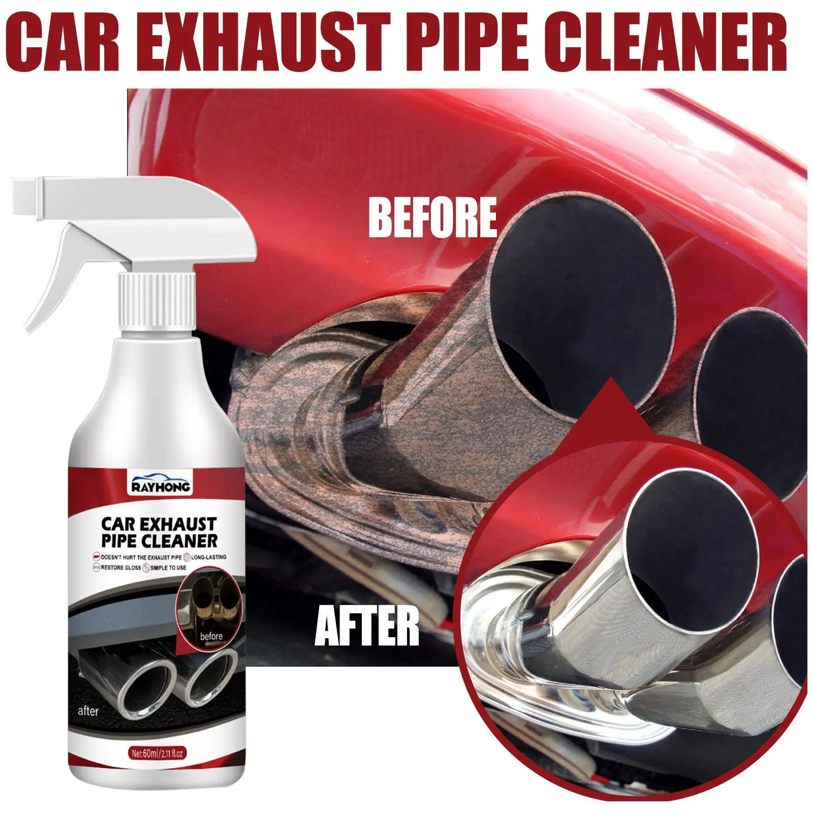 60ml Car Care Cleaning Easy to Use Multipurpose Polish Restorer Protectant Practical Durable Car Exhaust Pipe Cleaner