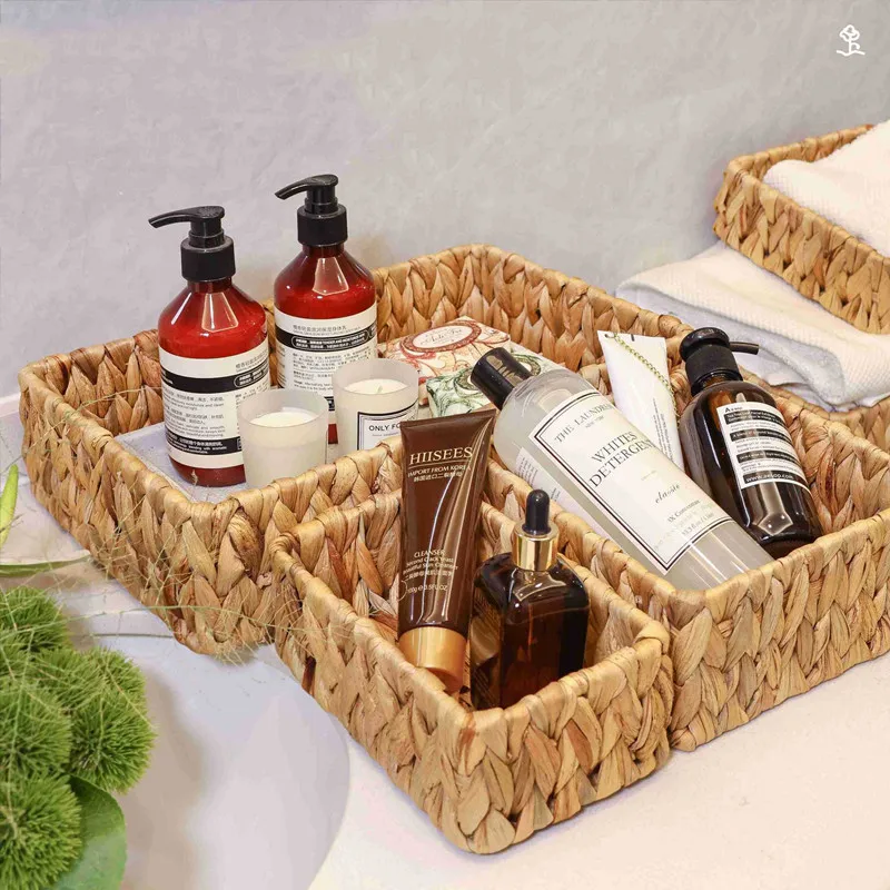 

3Pcs/Set Hand-Woven Storage Basket Household Living Room Desktop Skin Care Seasoning Pot Sundries Organizer Basket