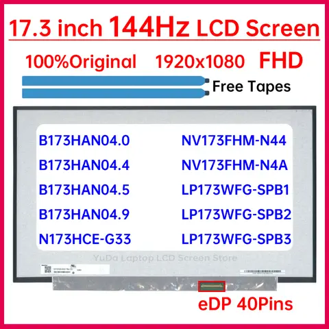 MSI MS-17F2 ASUS FX706 디스플레이 매트릭스 패널용 노트북 LCD 화면, eDP 40 핀, 17.3 인치, 144Hz, B173HAN04.0, B173HAN04.4, B173HAN04.9