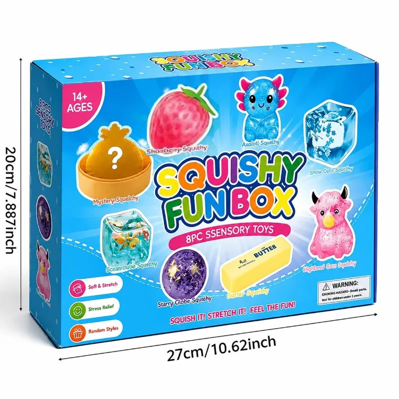 2026 New 8PCS Blind Box Squishy Toys Cute Slow Rising Squeeze Set Sensory Fidget Toy Stress Relief Birthday Gift for Kids