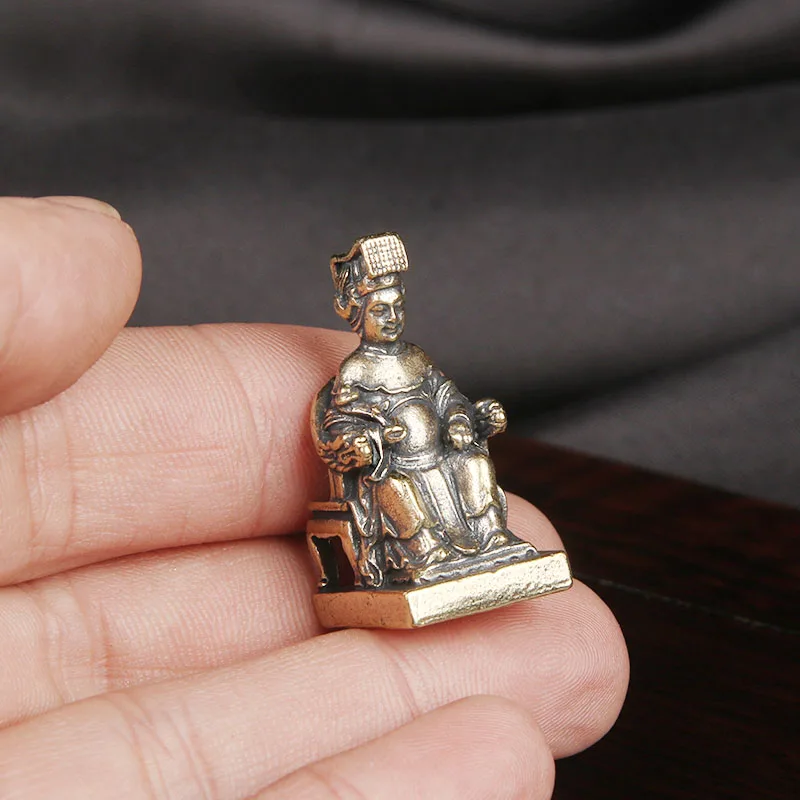 Brass Mazu Statue Handicraft Desktop Decoration Mini Character Bronze Carving Blessing Decoration Bronze Ware Home Decor