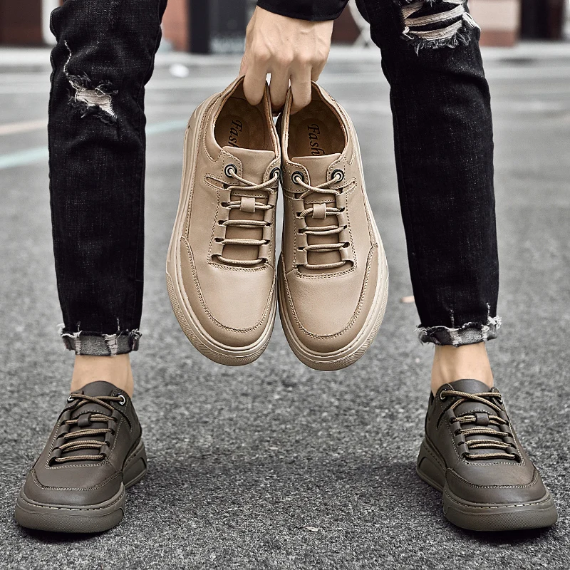 2025 Men's New Autumn Leather Panel Sneakers - Breathable White Shoes for Casual & Sporty Wear