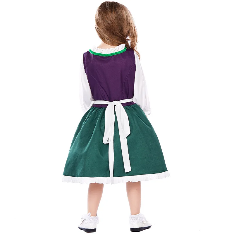 Halloween Beer Costume Bavarian Traditional Dress Skirt Parent-Child Set Green and Purple Color 3-Piece Beer Skirt Outfit