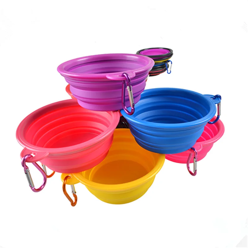 Fashion Pet Dog Feeders Bowl  Black Box Folding Silicone Pet Bowl Portable Dog Bowl Tableware with Mountaineering Buckle