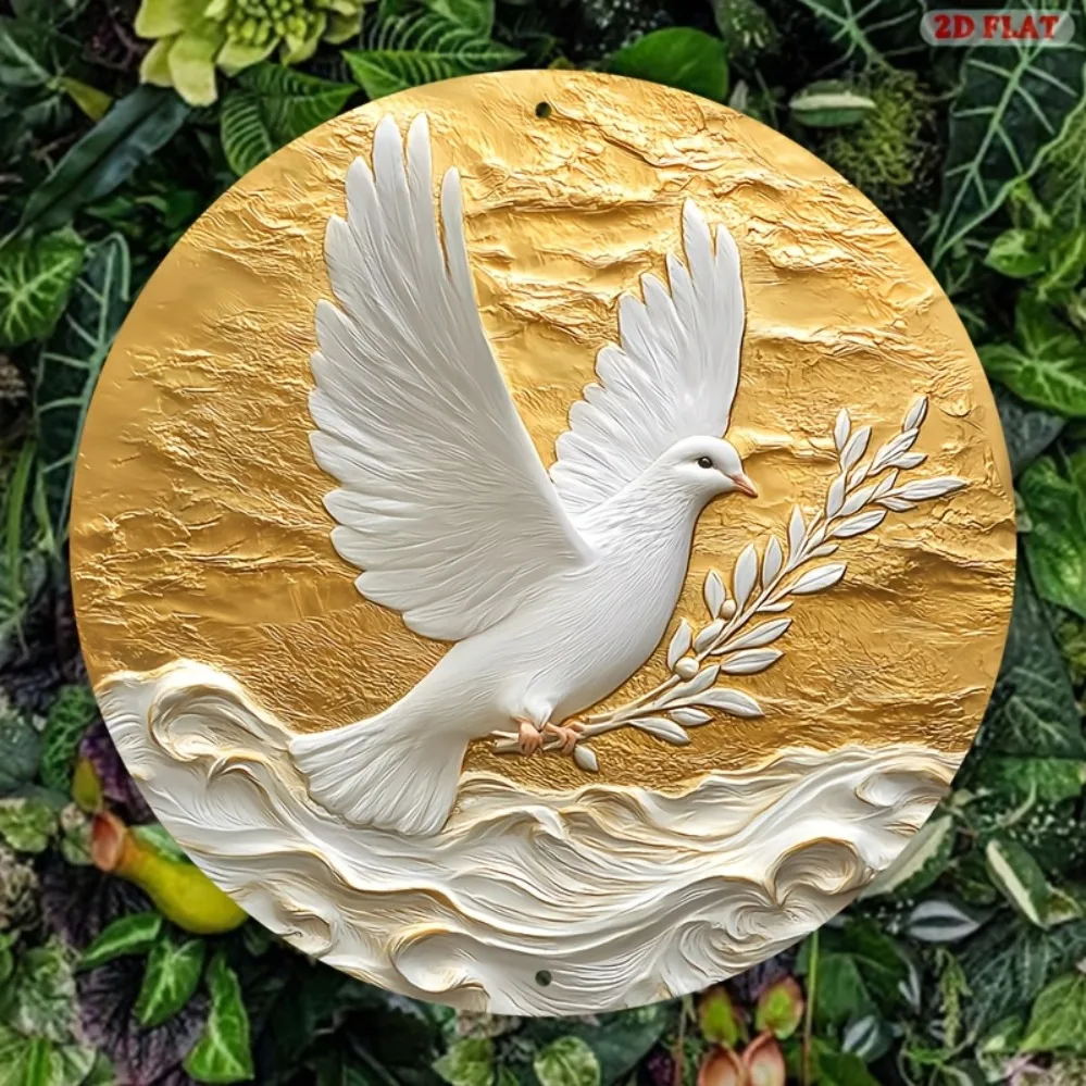 Retro Boho Olive Branch Peace Dove Metal Wall Art Sign, 7.87x7.87 Inch Iron Decor for Home Bedroom Cafe