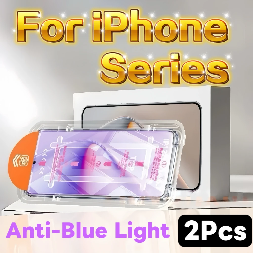 2 Stück Displayschutzfolie aus gehärtetem Glas für die iPhone-Serie, Anti-Blaulicht