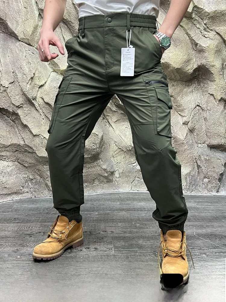 

High-End Men's Outdoor Work Trousers Windproof Waterproof Woven Polyester Fibre Straight Leg Bule Closure Casual Pants