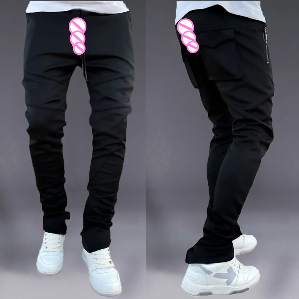 Sports Pencil Pants Men's Trousers Stretch Quick-drying Pants Slim-fit Invisible Open Crotch Outdoor Sex Casual Imitation Denim