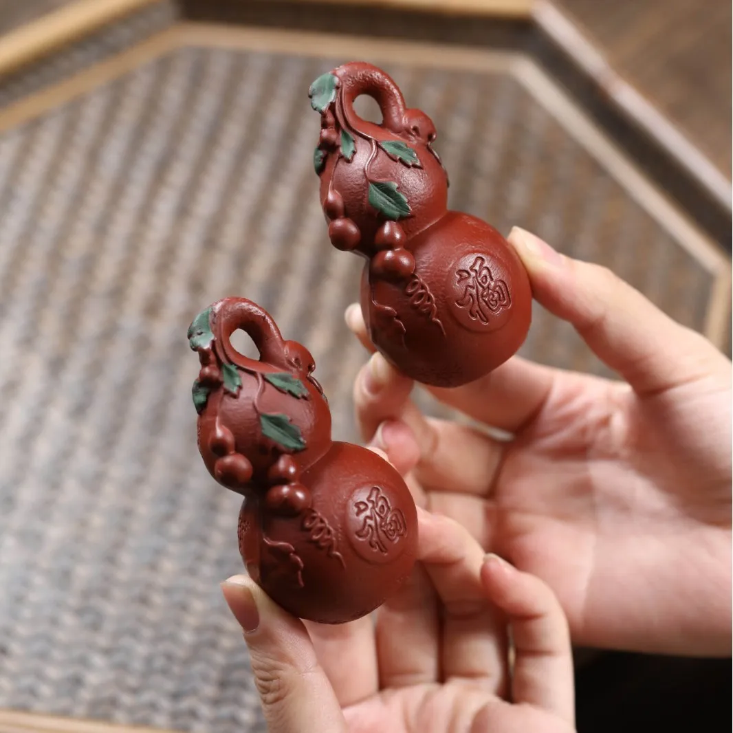 Yixing Purple Clay Pet Gourd Ornament, Handmade Fortune And Prosperity Hand Piece, Pendant, Kung Fu Set, Tea Table Decoration,