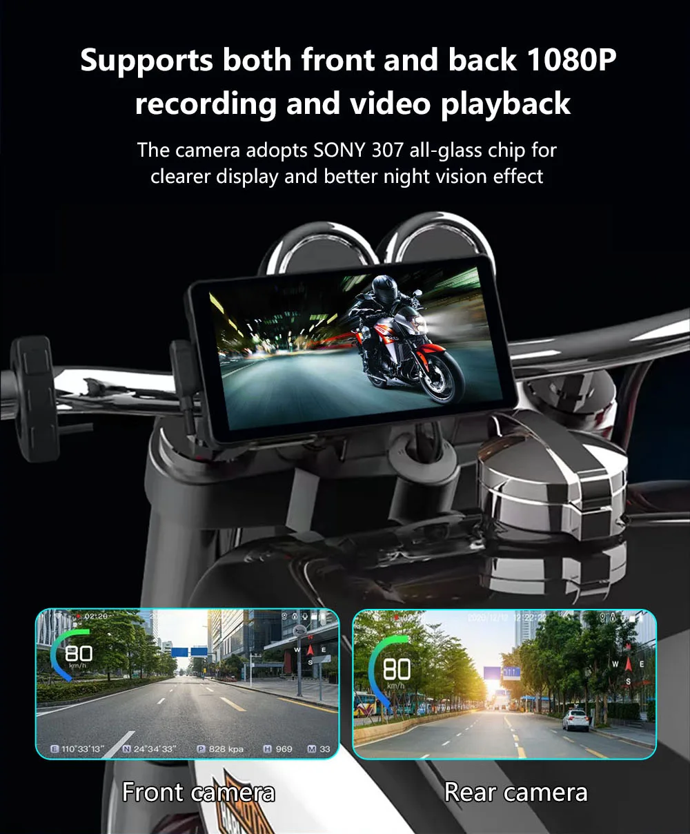 A610 Smart Motorcycle Dashboard 1080p HD Dual-camera Recording 1440×720 Android 12 Auto Wireless CarPlay W/6.1-inch IPS Display