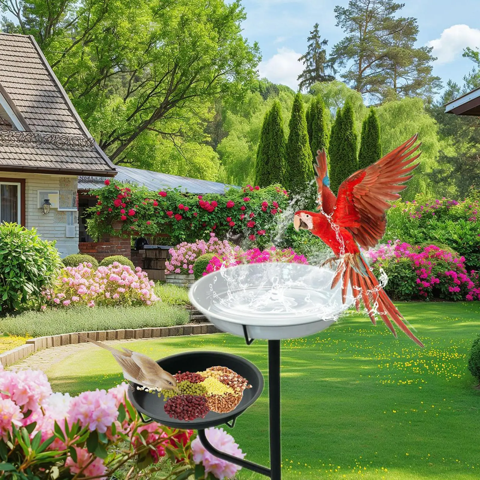 

Bird Bath Bird Feeder Easy Installation Decoration with Stand Iron Standing
