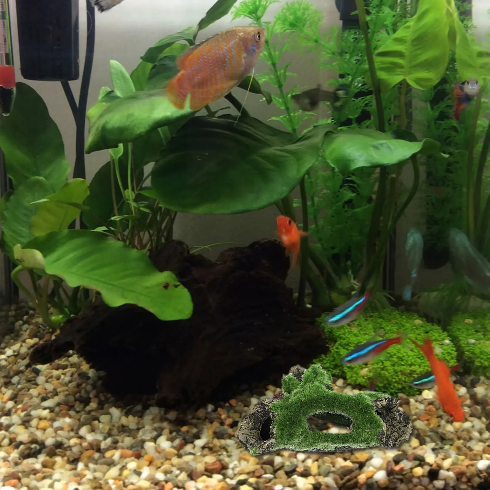 

Fish Tank Decoration Tree Cave Ornament with Moss Aquatic Hideaway for Aquarium Landscape Resin Craft Vivid Natural Look