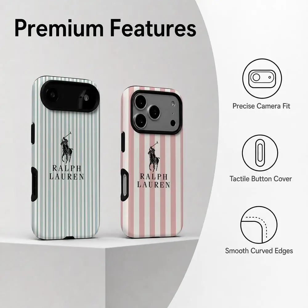 Coque de téléphone à la mode avec logo P-POLO pour iPhone 18 17 16 15 14 13 12 11 Pro Max X XR XSMax Plus, film brillant, coque rigide en PC