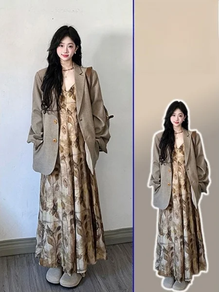 

plus Size Korean Sle Suit Jaet And Dr Set Spring New Arrival Faionable plus Size Women's Clothing Two-Piece Set
