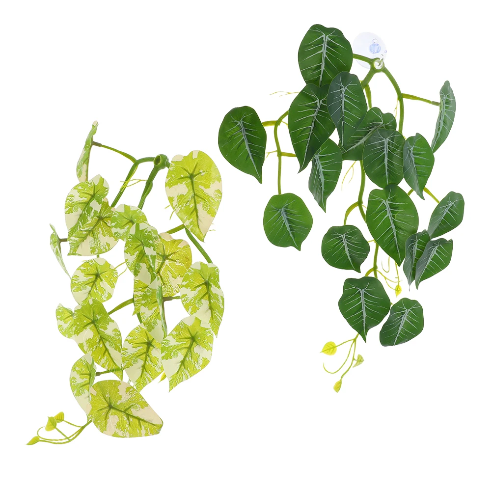 

2Pcs Reptile Plants Realistic Hanging Vines Suction Cup Reptile Habitat Decorations for Lizards Geckos Snakes Turtle Tank