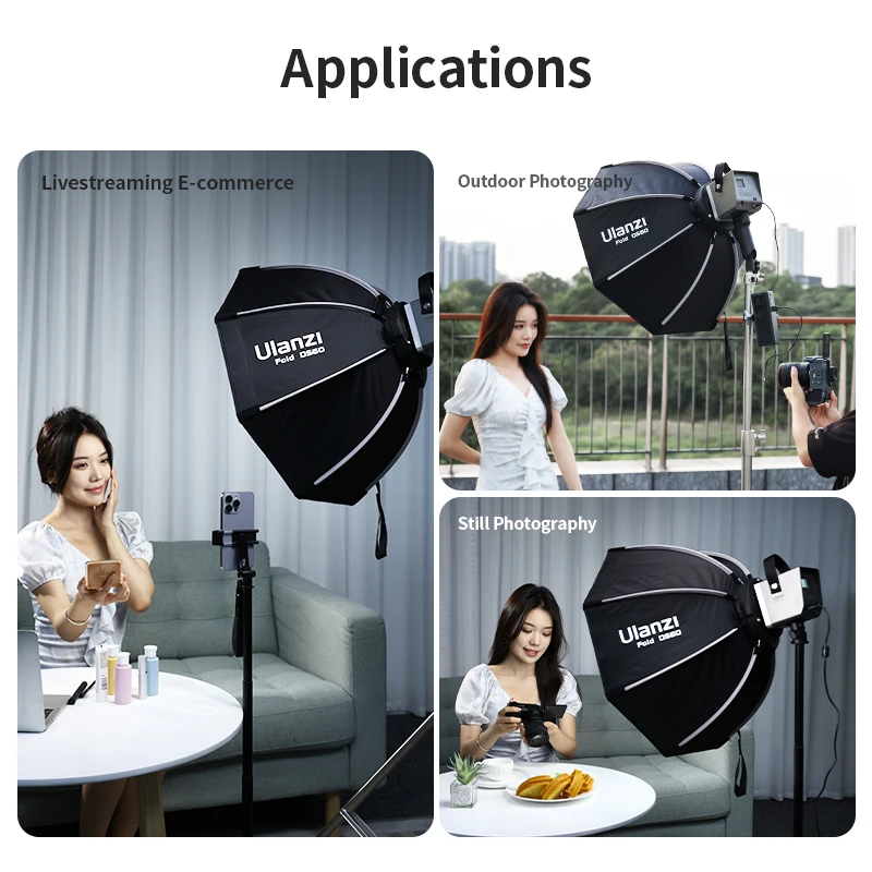 Ulanzi LAS002 40cm 60cm Foldable Octagon Softbox with Mini Bowens Mount Honeycomb Grid Reflector Umbrella Softbox for FlashLight