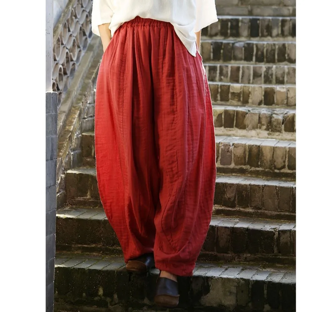 

Cotton Linen Double-layer Yarn Home Lantern Pants Women Pumpkin Pants Loose Casual 2024 Autumn LX1983