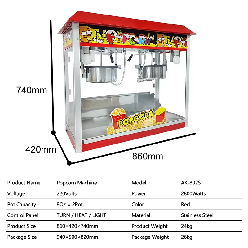 

Commercial Electric Double Pot Popcorn Maker Industrial Caramel Flavor Kernel Popper Machine for Household Use