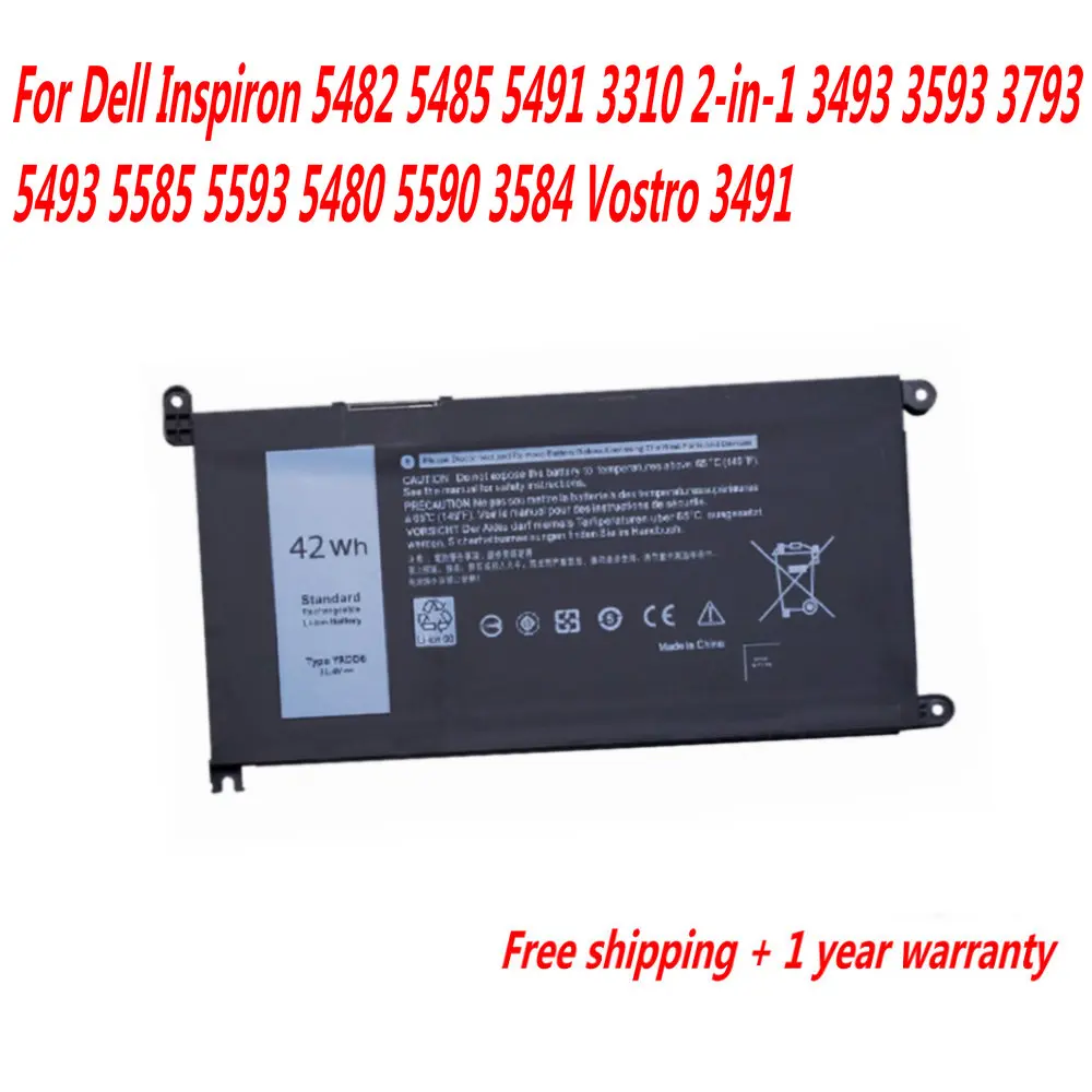 YRDD6 1VX1H Laptop Battery For Dell Inspiron 5482 5485 5491 3310 2-in-1 3493 3593 3793 5493 5585 5593 5480 5590 3584 Vostro 3491