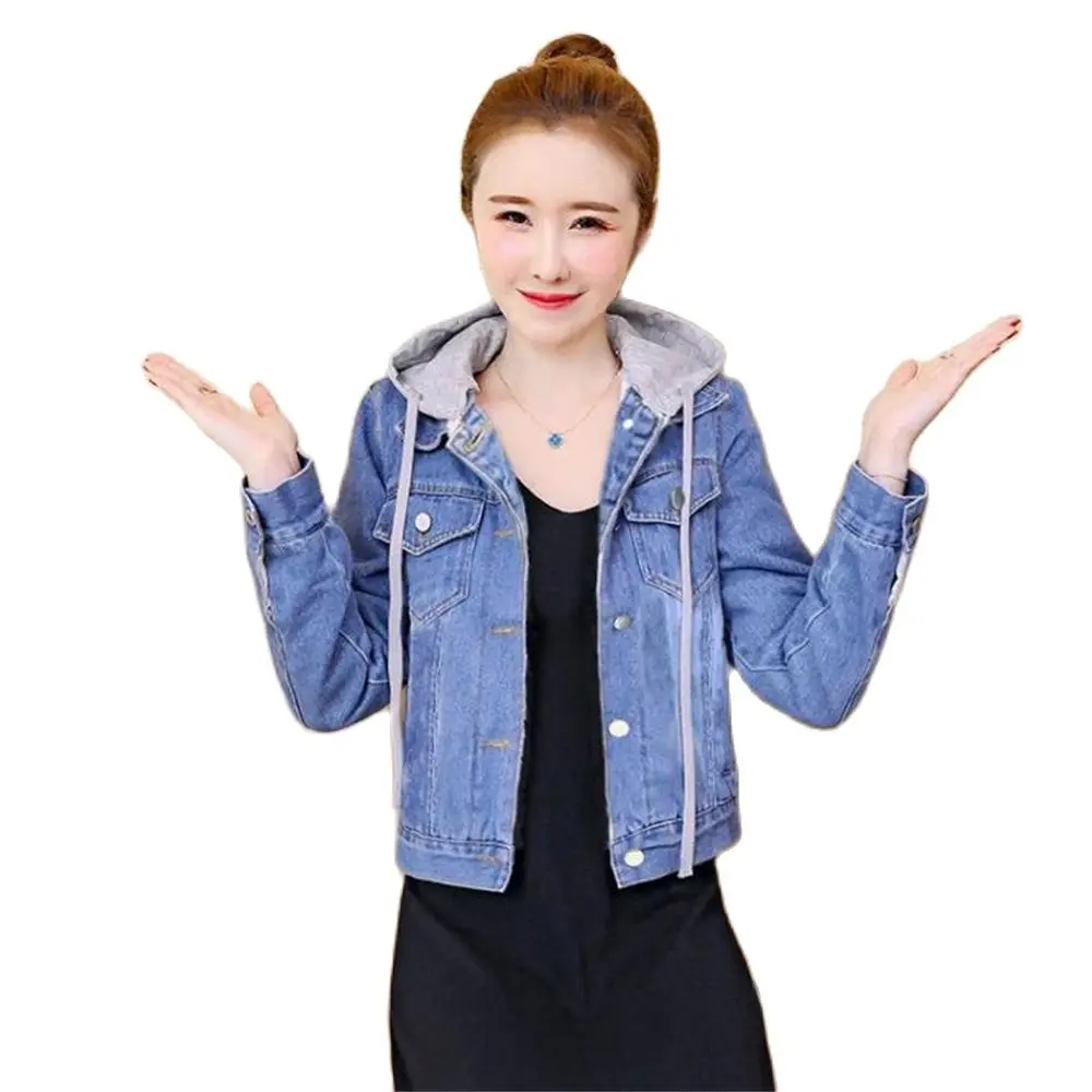 Women's Slim Denim Jacket with Detachable Hood Short Denim Coat Warm Streetwear Winter Clothes Autumn 5XL 2024