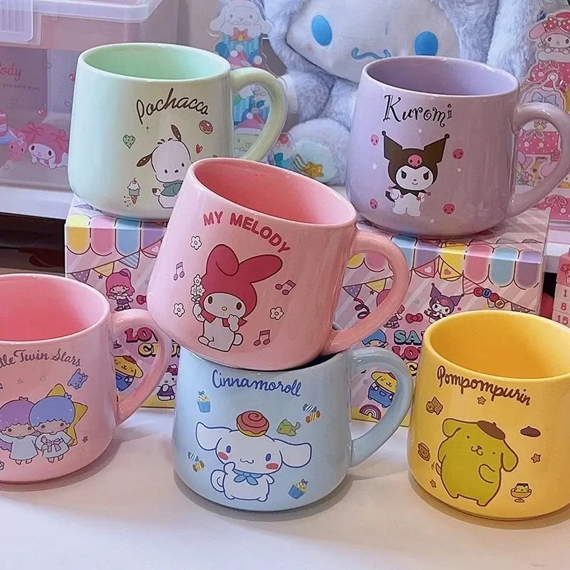 

Kawaii My Melody Kuromi Hello Kitty Cinnamoroll PomPomPurin Sanrio Cute Ceramic Mug Milk Coffee Cup Birthday Gift for Girls