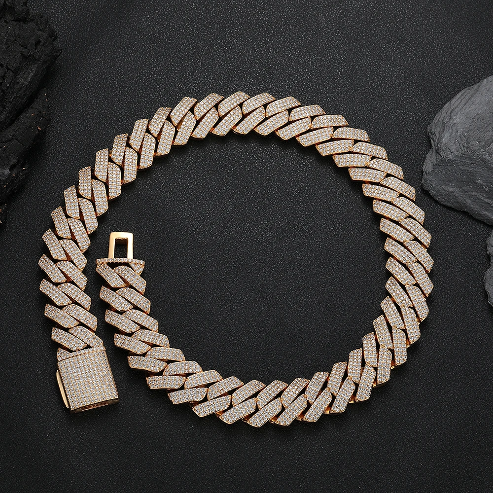 

Hip Hop Jewelry 25mm 3 Rows Chunky Necklace Prong Setting Iced Out Cz Diamond Cuban Link Chain Men Gift