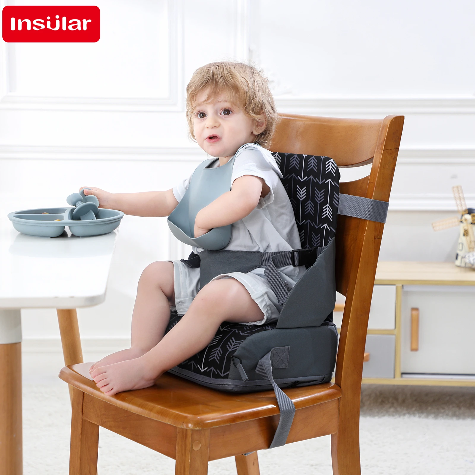 INSULAR Portable Foldable High-Cushion Baby Dining Chair with Non-Slip Base – Essential Children's Travel Supply