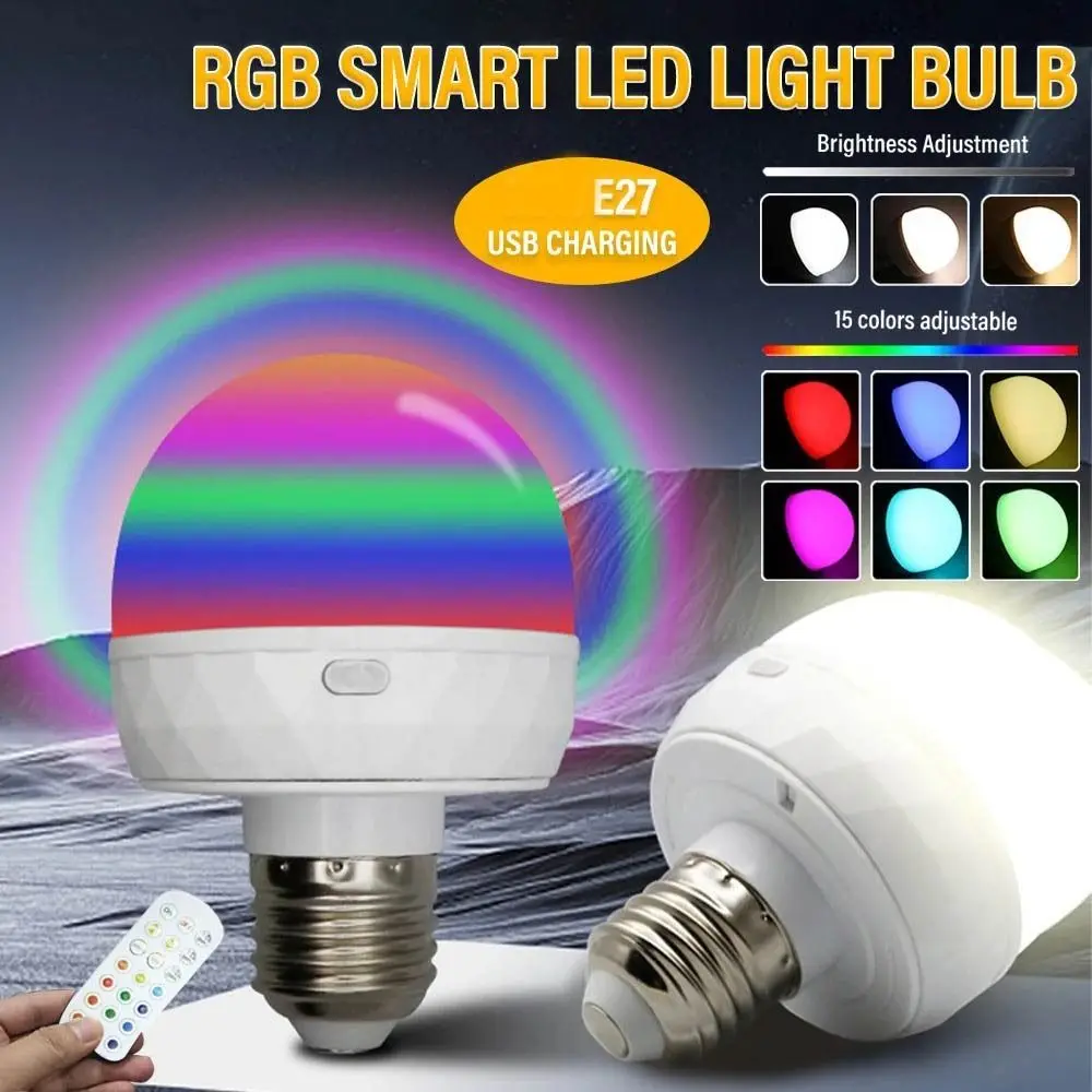 Rechargeable E27 Rechargeable Light Bulb Adjustable Color Temperature Removable Base Emergency Bulb with Remote Control Dimming