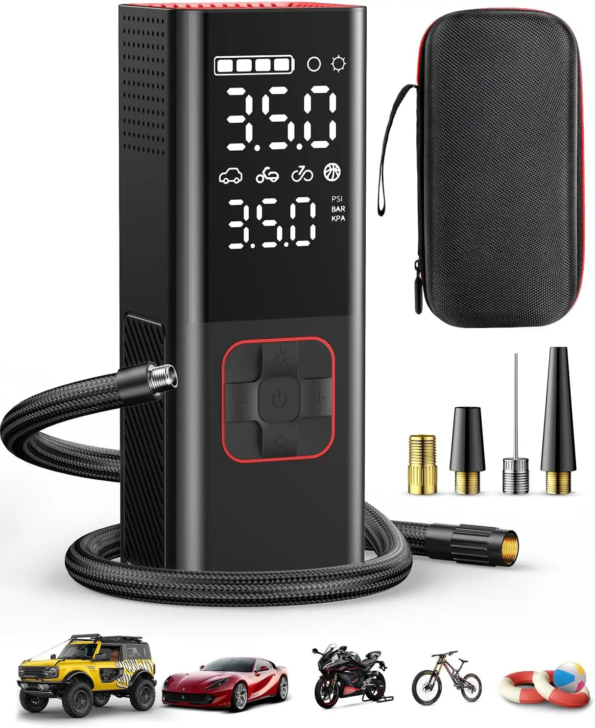 

Portable Tire Inflator 20000mAh, 4X Faster Air Compressor for Car, Bike, Motorcycle, Ball with Pressure Gauge & Storage Bag (Upg