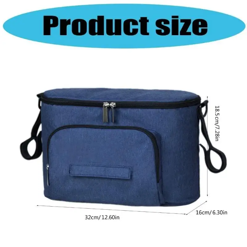 U13F Large Capacity Baby Strollers Hanging Bag Wear-resistant Pram Organiser Container for Diaper Milk Bottle Wet Wipes
