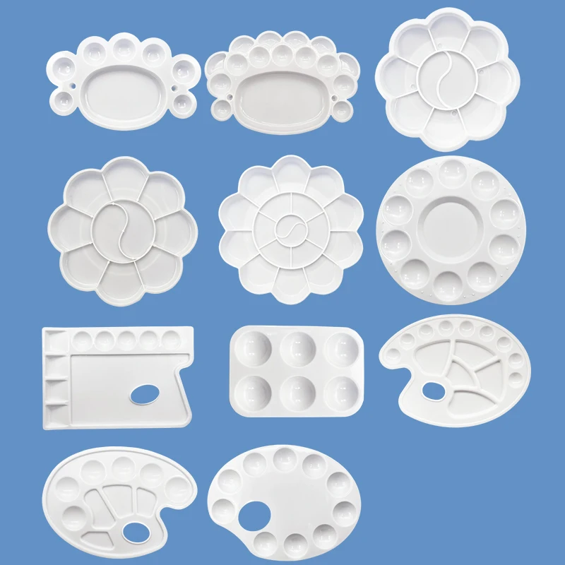 Painting Palette Plastic Paint Tray Multiple Shapes Sizes Office School Student Drawing Art Supplies Watercolor Oil Painting ZYF