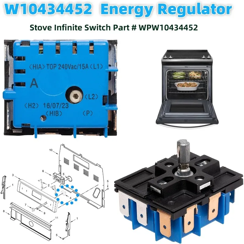 Immagine 3: Interruttore a doppio interruttore infinito per fornelli W10434452 - Compatibile con Whirlpool, Maytag, KitchenAid, Amana, Inglis - Sostituisce PS11754687 e altro ancora