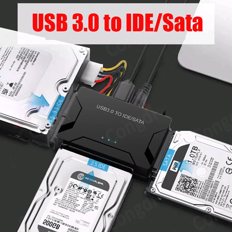 

SATA/IDE to USB 3.0 Adapter Hard Drive Adapter Cable Converter for 2.5/3.5 Inch SATA and IDE HDD Support 6TB For PC Macbook