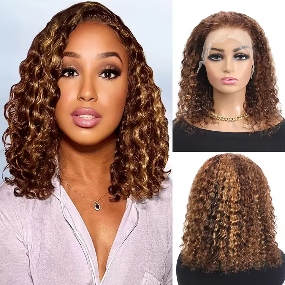 

Highlight Ombre Deep Water Wave Bob Wigs Curly 4/27 Brown 13x4 Hd Lace Frontal Wig Brazilian Wear Go 7x5 Glueless Human Hair Wig
