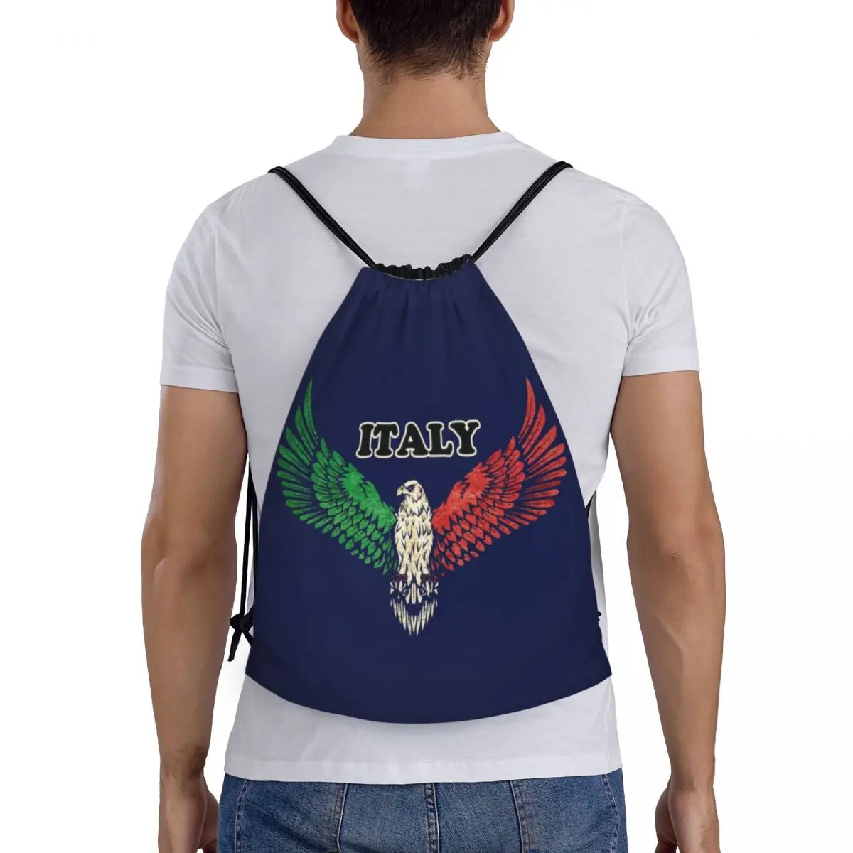 Custom Flag Of Italy Eagle Drawstring Backpack Bags  Lightweight Italyan Patriotic Gift Gym Sports Sackpack Sacks for Training